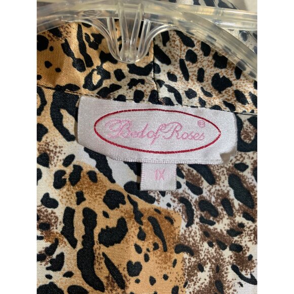 Vintage Satin Robe Bed of Roses Animal Print Y2K Sexy Lingerie Women's Size 1X - Picture 3 of 4